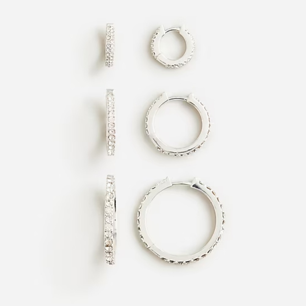 J crew silver Pavé hoop earrings set-of-three